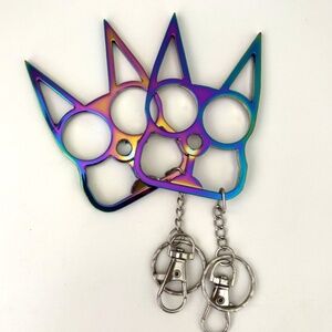 Cat~Knuckles Public & Personal Safety Keychain ~ 2 Iridescent cat keychains